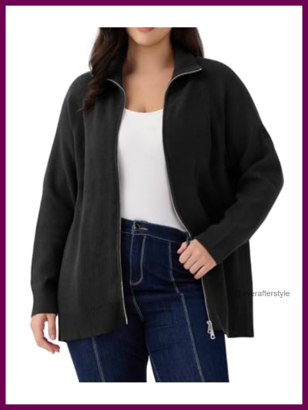 Plus Size Zip Up Cardigan Lightweight Knit Long Sleeve Collared Casual Sweater